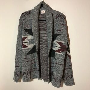 VTG Clipper Mist Aztec knit open front cardigan sweater womens M made in USA